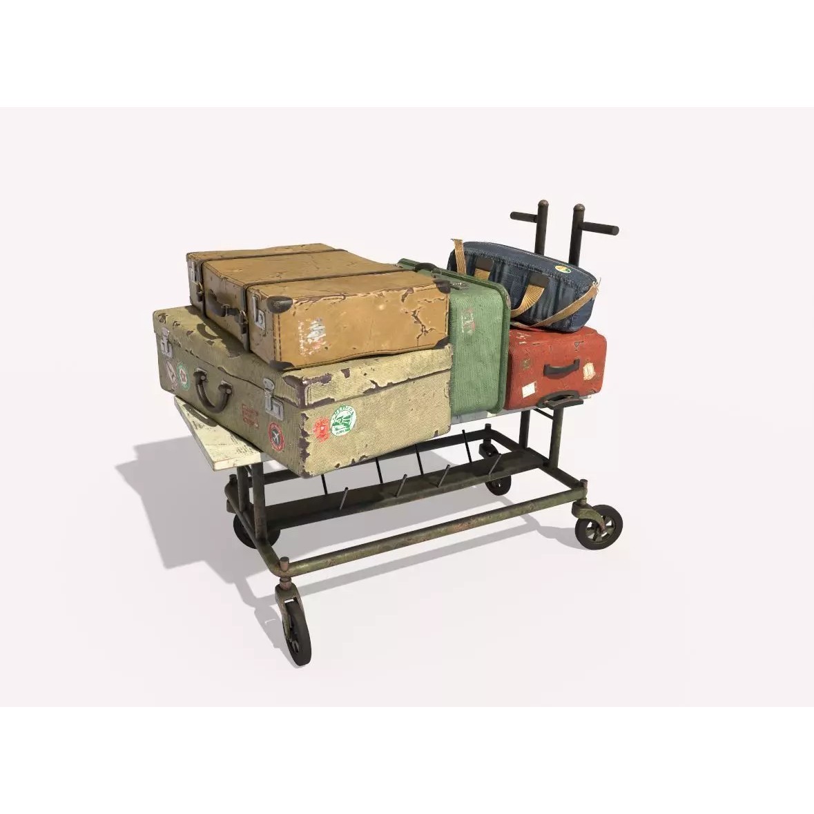 Old Luggage Trolley And Suitcases - Game-Ready 3D Model - View 2
