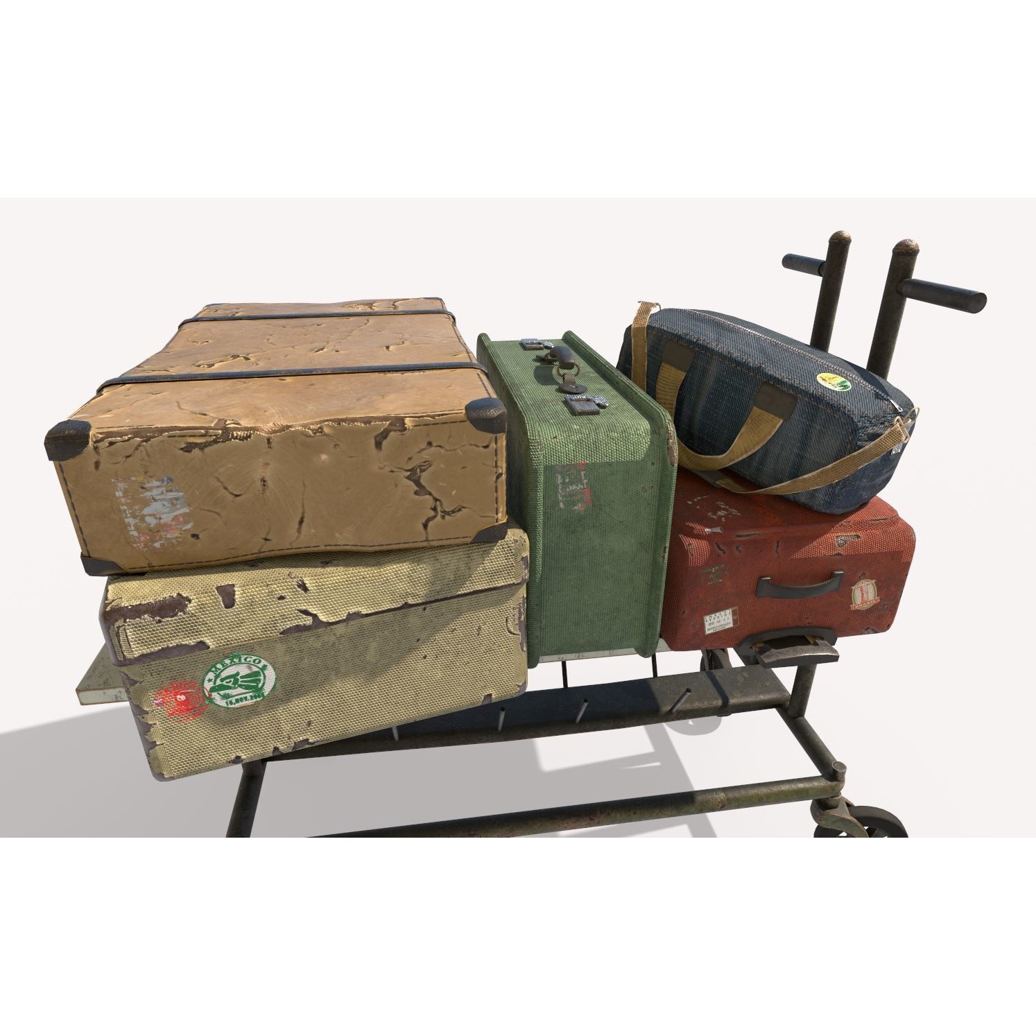 Old Luggage Trolley And Suitcases - Game-Ready 3D Model - View 4