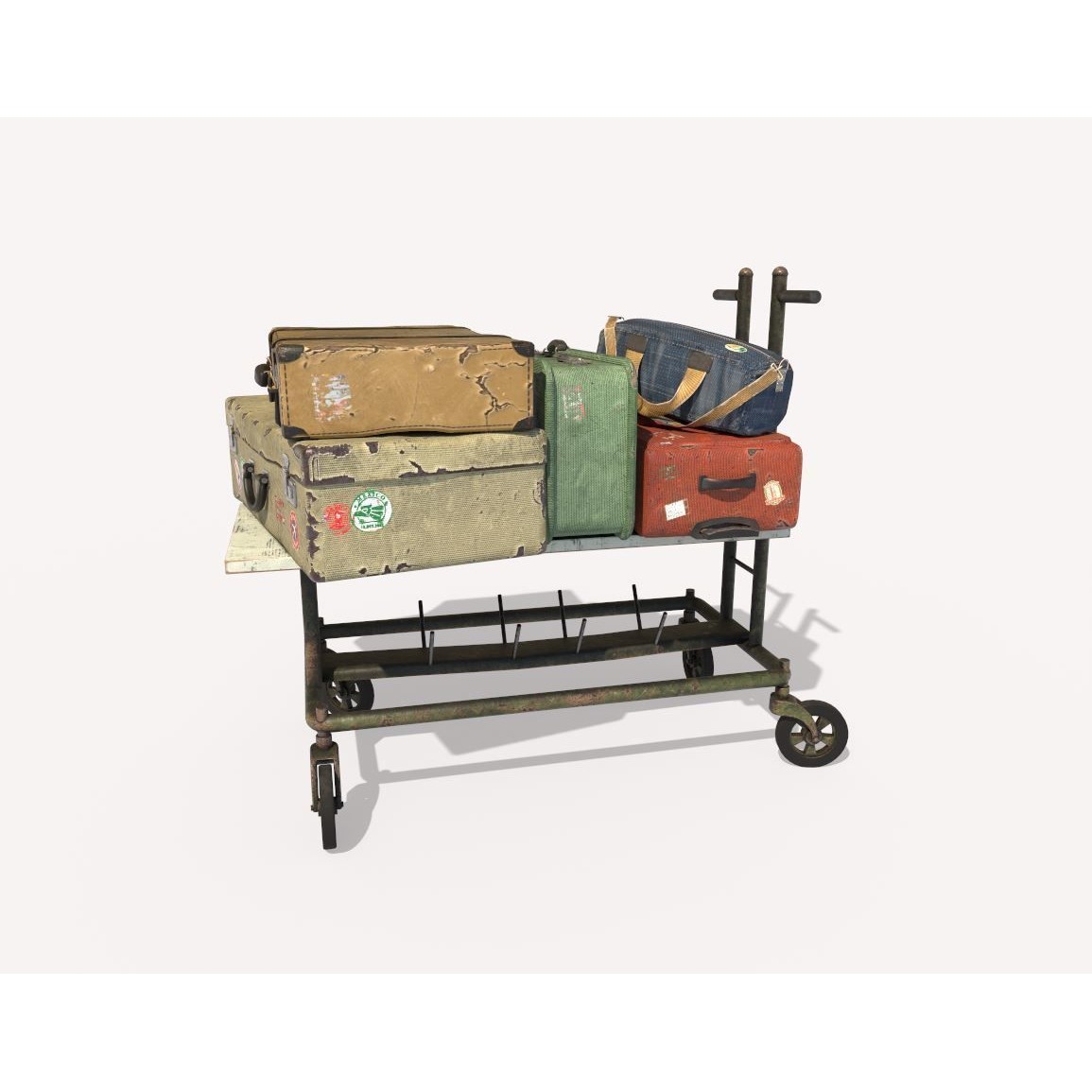 Old Luggage Trolley And Suitcases - Game-Ready 3D Model - View 5