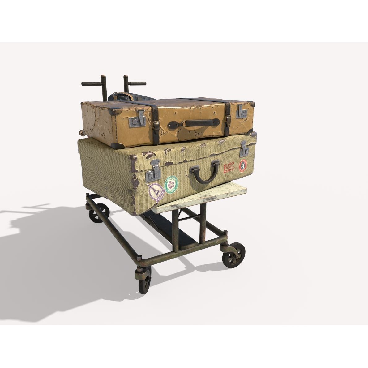 Old Luggage Trolley And Suitcases - Game-Ready 3D Model - View 6