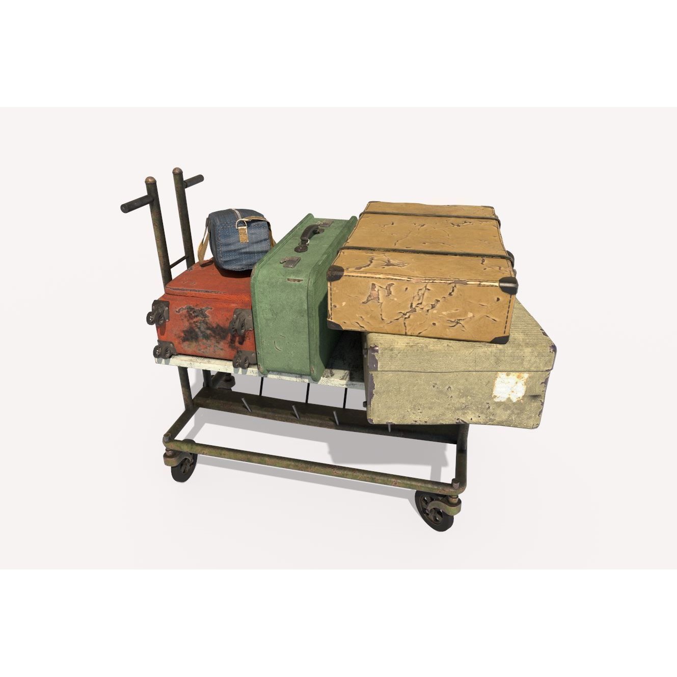 Old Luggage Trolley And Suitcases - Game-Ready 3D Model - View 7