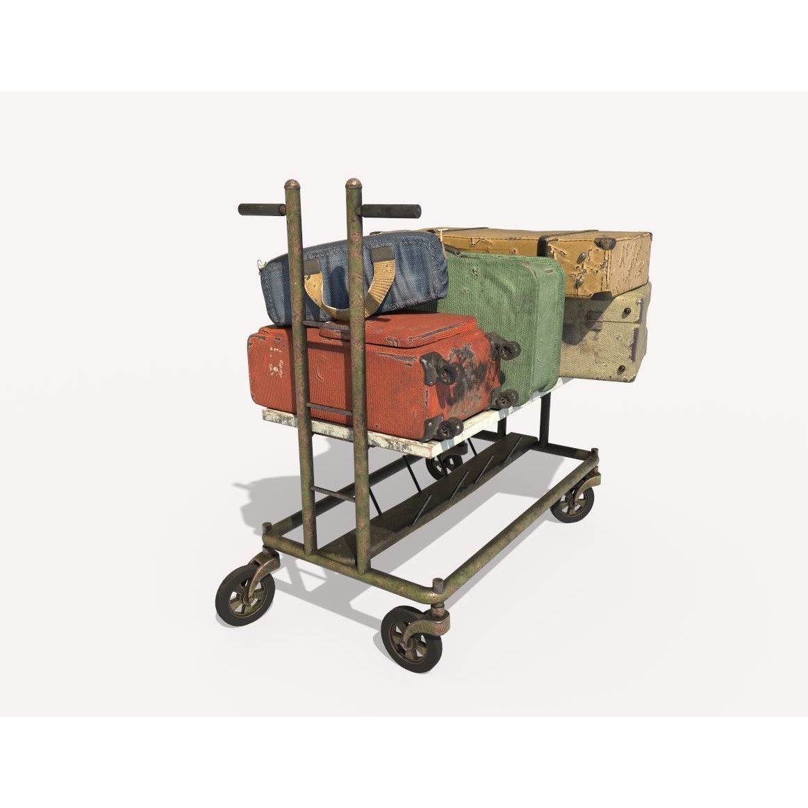 Old Luggage Trolley And Suitcases - Game-Ready 3D Model - View 8