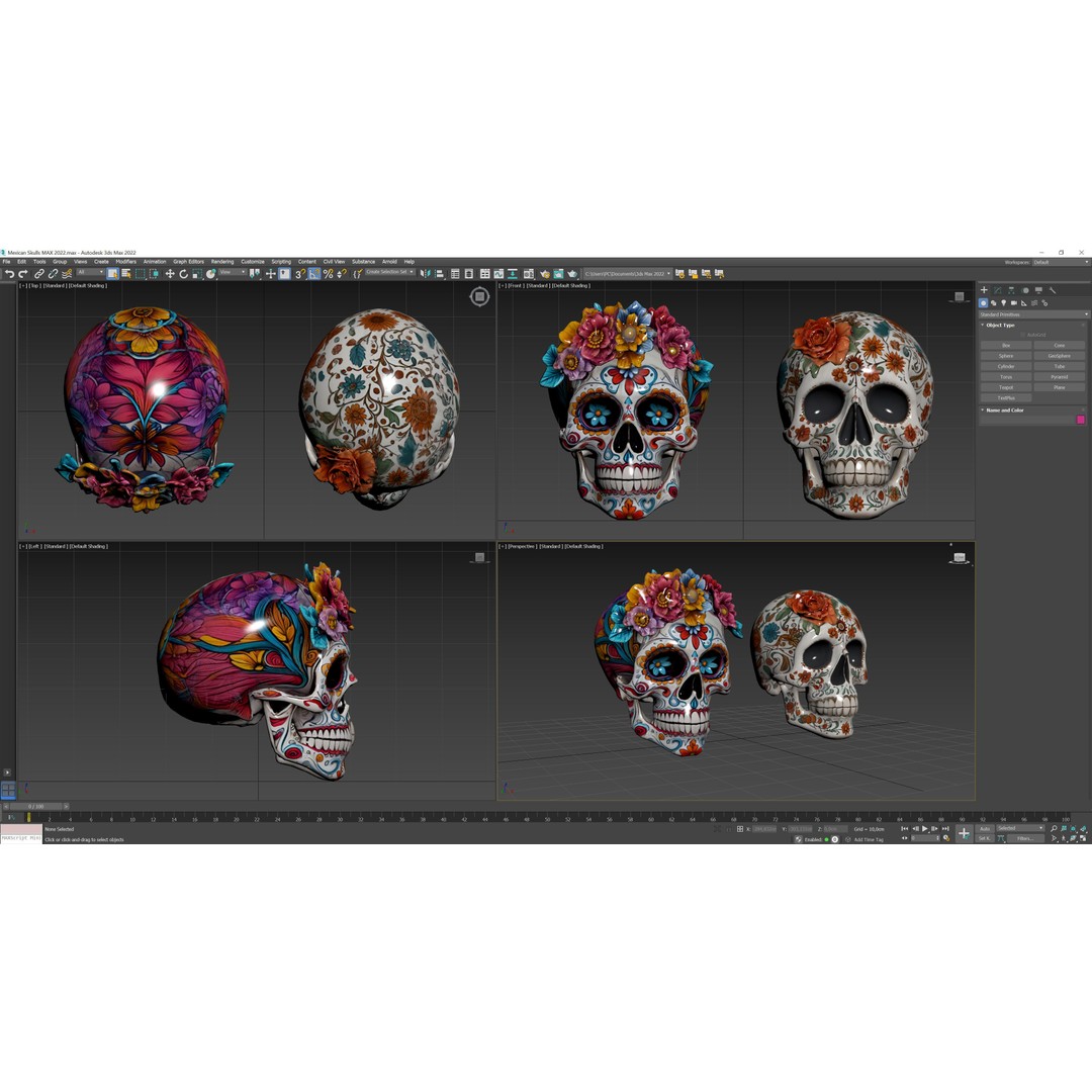 Mexican Skulls 3D Model – Low Poly Halloween Character, FBX, OBJ - View 10
