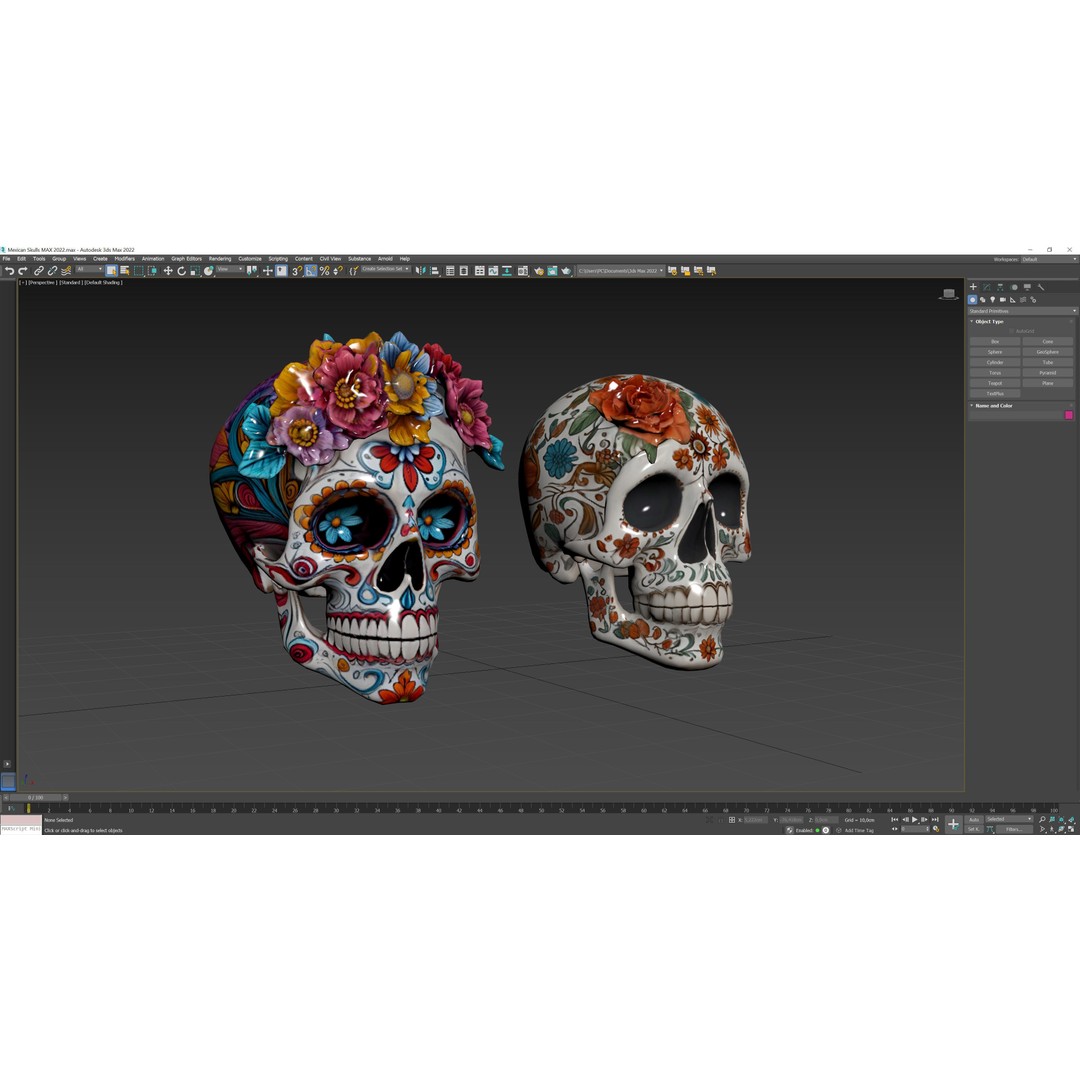Mexican Skulls 3D Model – Low Poly Halloween Character, FBX, OBJ - View 11