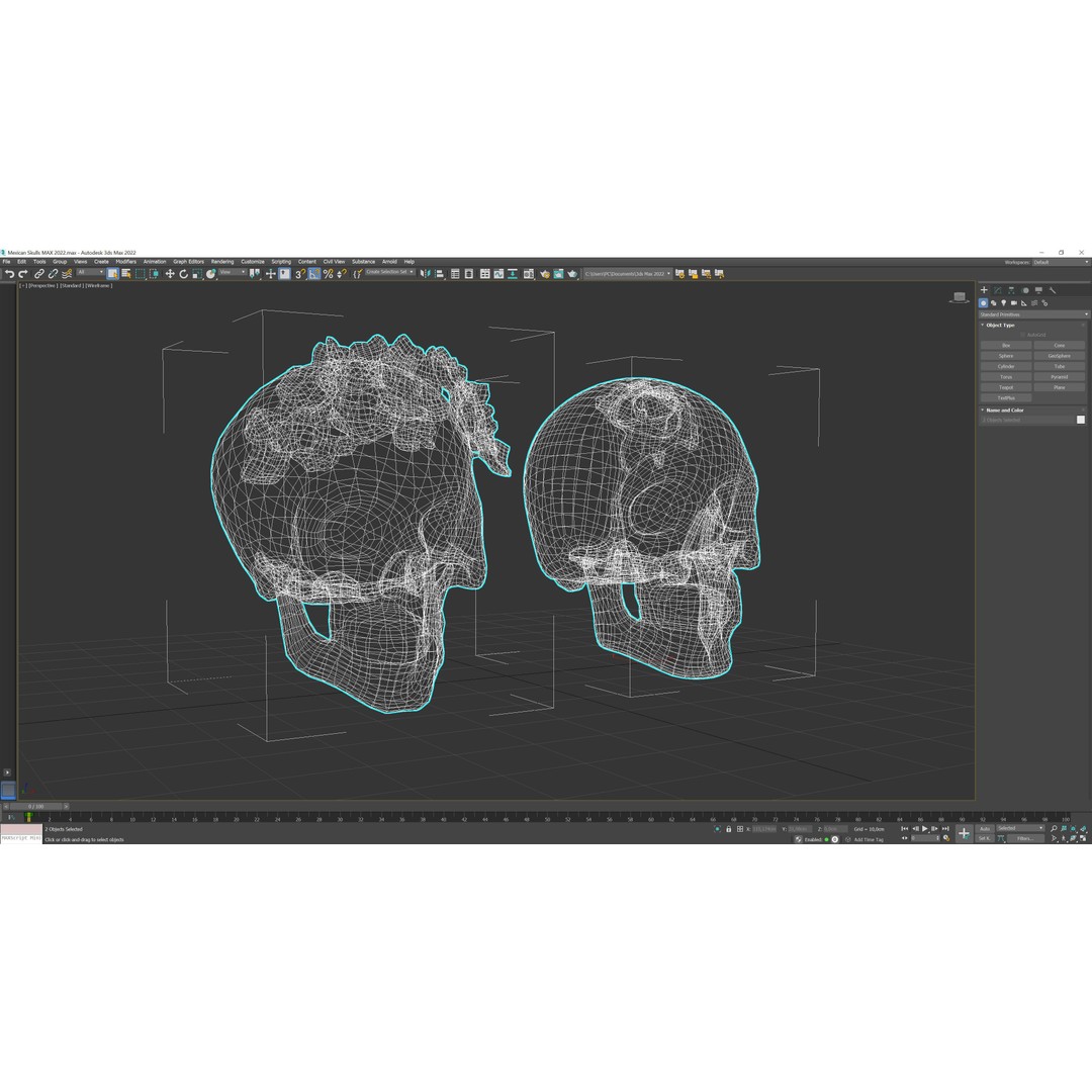 Mexican Skulls 3D Model – Low Poly Halloween Character, FBX, OBJ - View 12