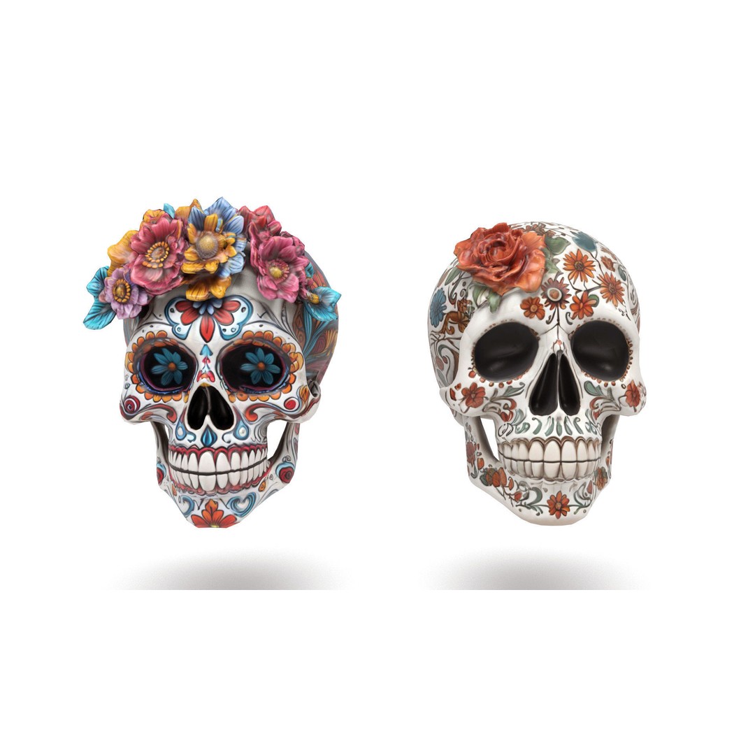 Mexican Skulls 3D Model – Low Poly Halloween Character, FBX, OBJ - View 5