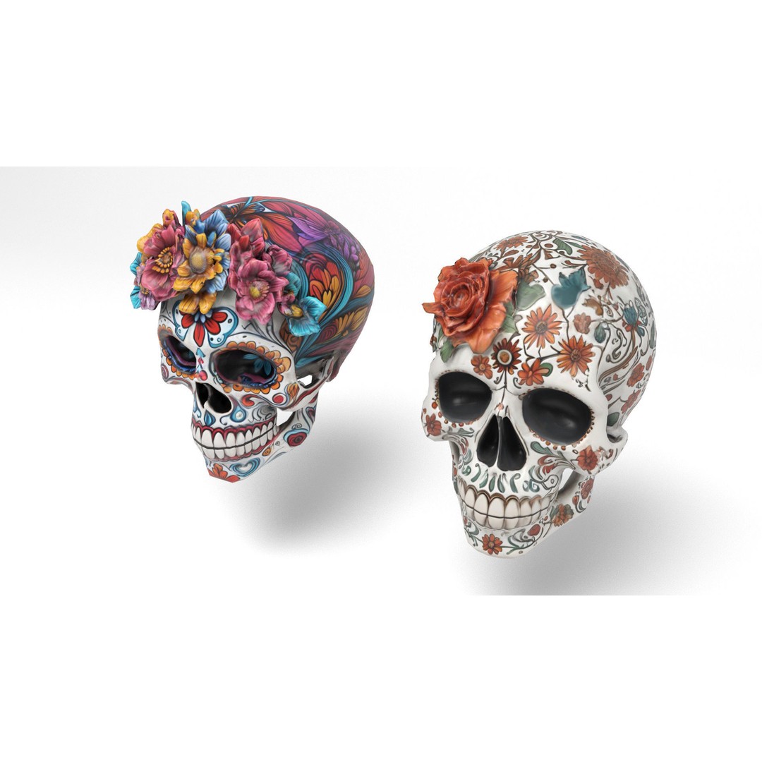 Mexican Skulls 3D Model – Low Poly Halloween Character, FBX, OBJ - View 6