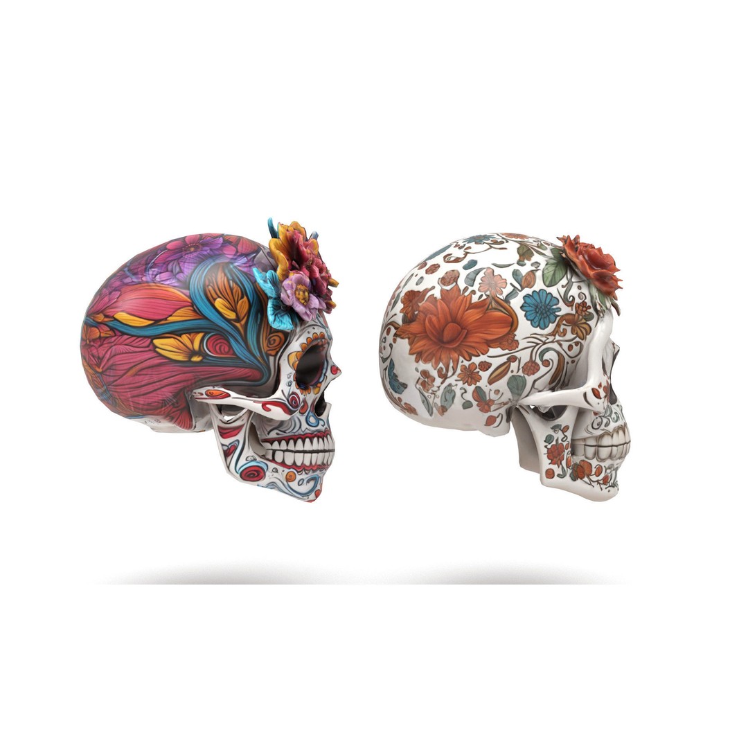 Mexican Skulls 3D Model – Low Poly Halloween Character, FBX, OBJ - View 7