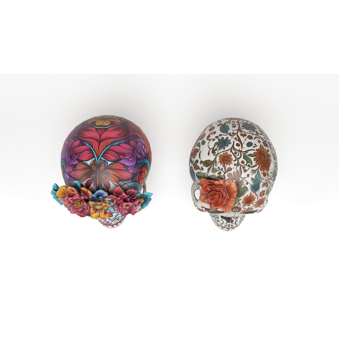 Mexican Skulls 3D Model – Low Poly Halloween Character, FBX, OBJ - View 8