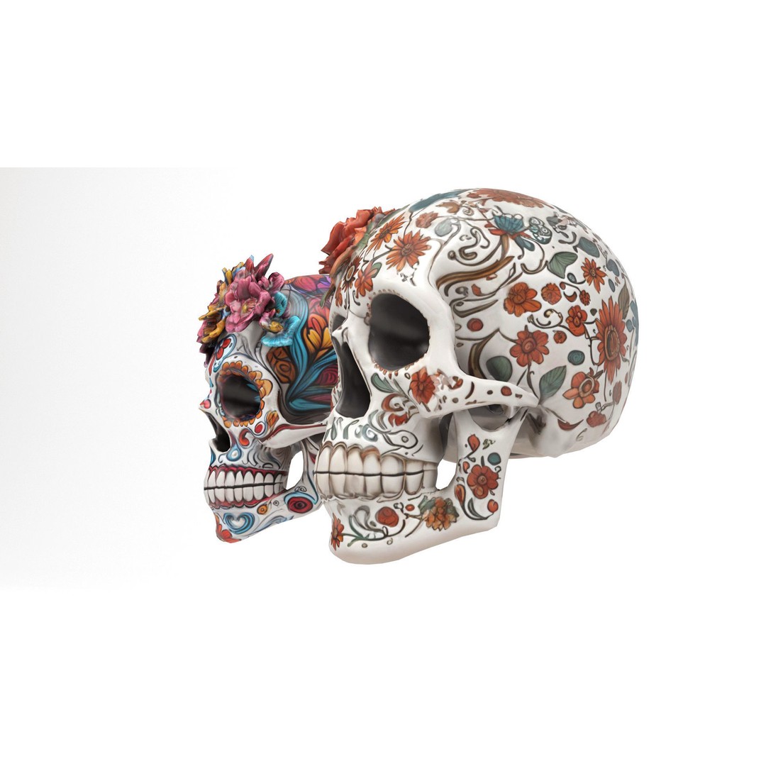 Mexican Skulls 3D Model – Low Poly Halloween Character, FBX, OBJ - View 9
