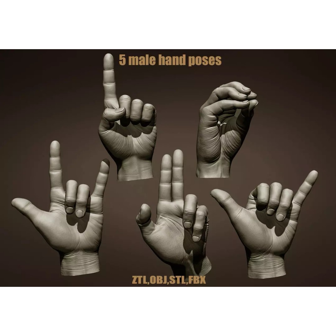 Realistic Male Hands 3D Model – High Poly Collection, Zbrush, FBX, OBJ - View 2