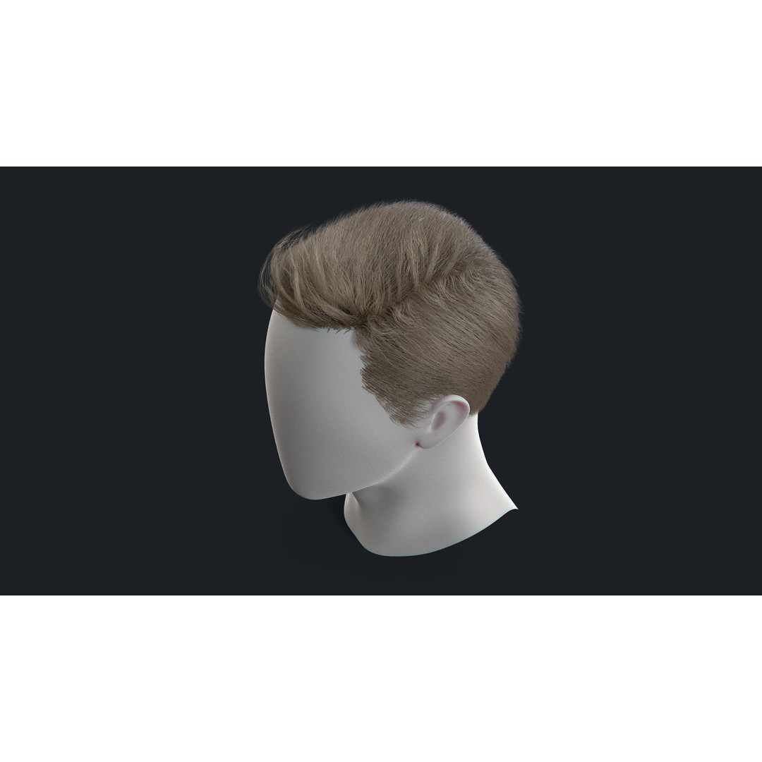 Realtime Mens Hairstyle 3D Model – Low Poly Game Asset, FBX - View 11