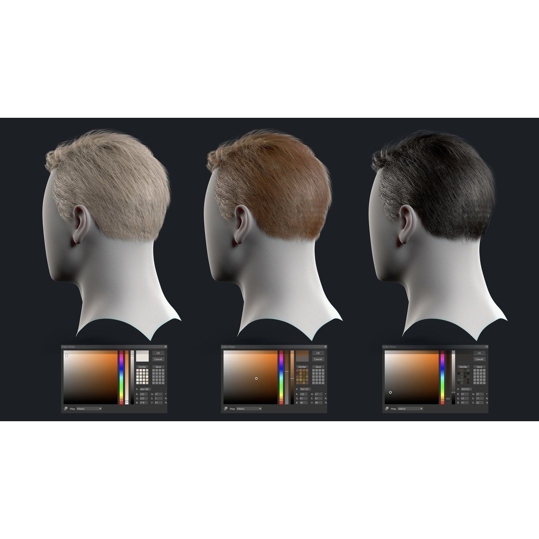 Realtime Mens Hairstyle 3D Model – Low Poly Game Asset, FBX - View 12