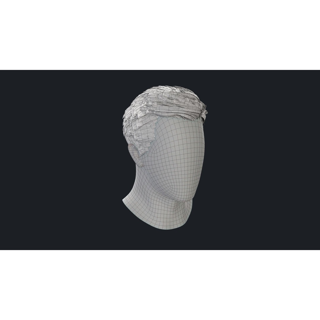 Realtime Mens Hairstyle 3D Model – Low Poly Game Asset, FBX - View 14
