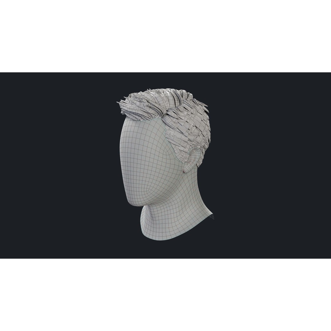 Realtime Mens Hairstyle 3D Model – Low Poly Game Asset, FBX - View 15