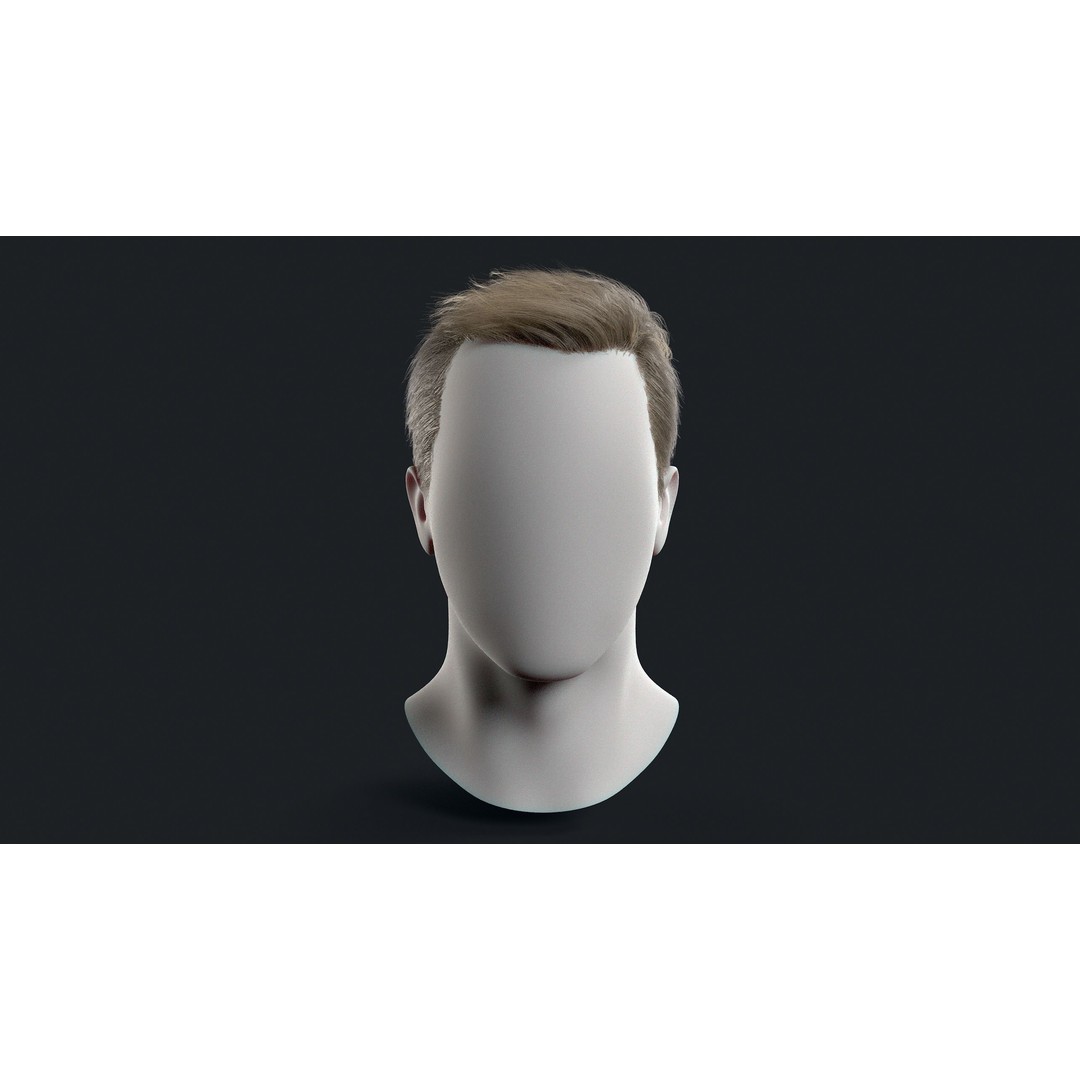 Realtime Mens Hairstyle 3D Model – Low Poly Game Asset, FBX - View 3
