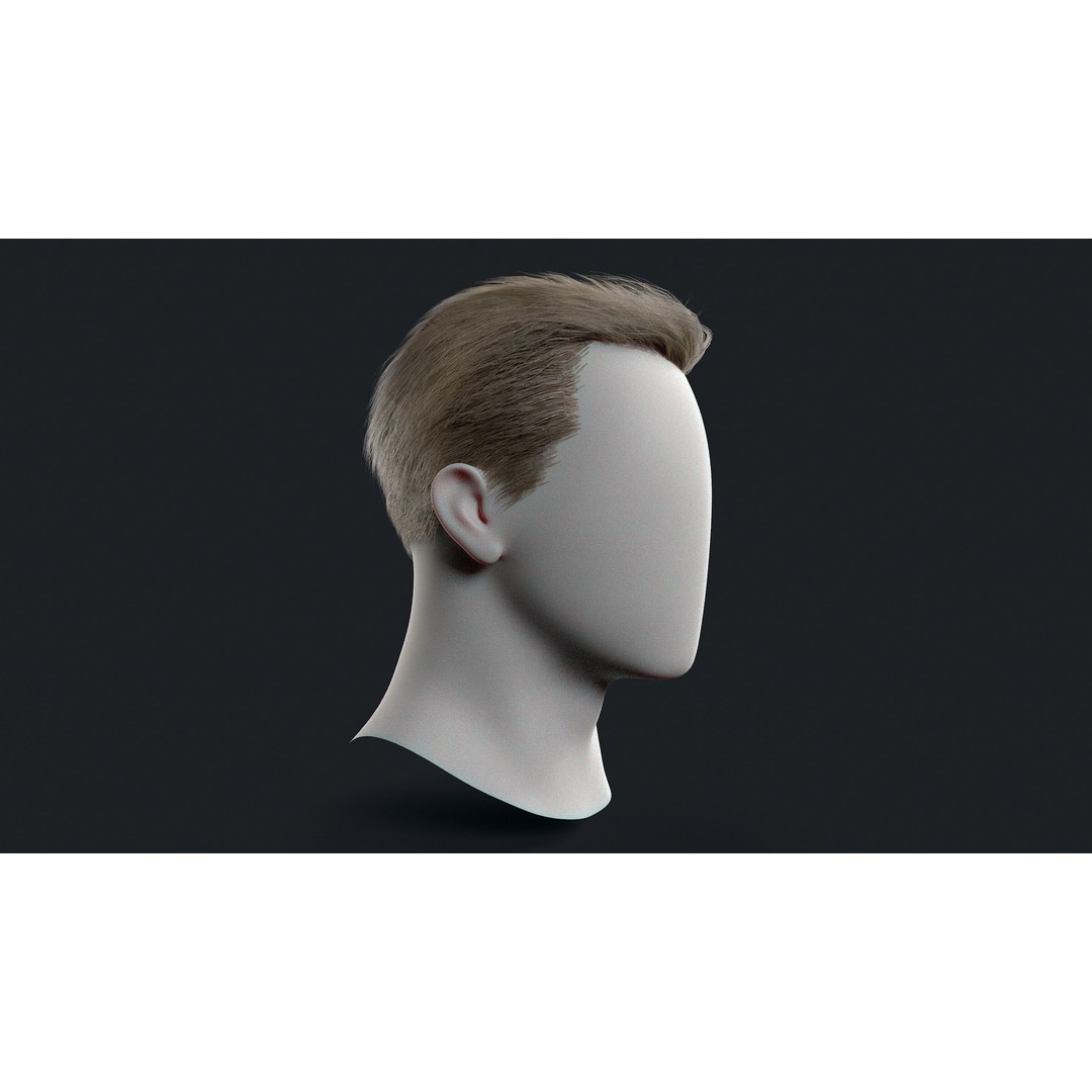 Realtime Mens Hairstyle 3D Model – Low Poly Game Asset, FBX - View 4
