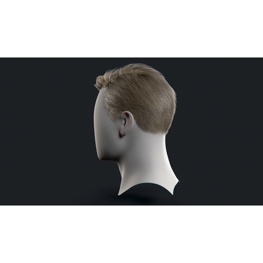 Realtime Mens Hairstyle 3D Model – Low Poly Game Asset, FBX - View 6