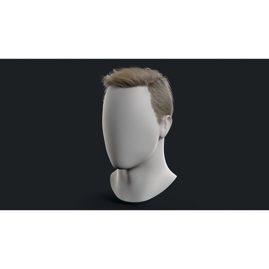 Realtime Mens Hairstyle 3D Model – Low Poly Game Asset, FBX - View 7