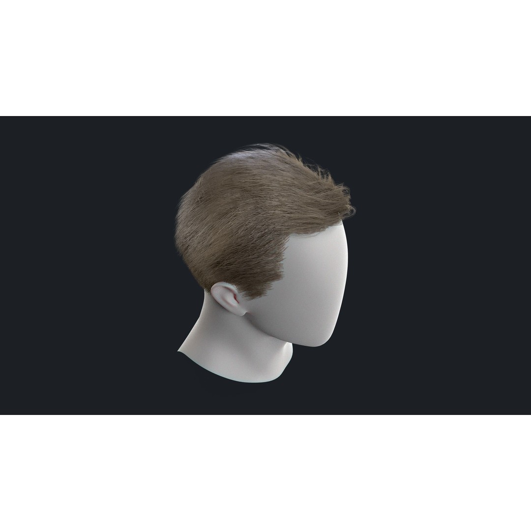 Realtime Mens Hairstyle 3D Model – Low Poly Game Asset, FBX - View 9