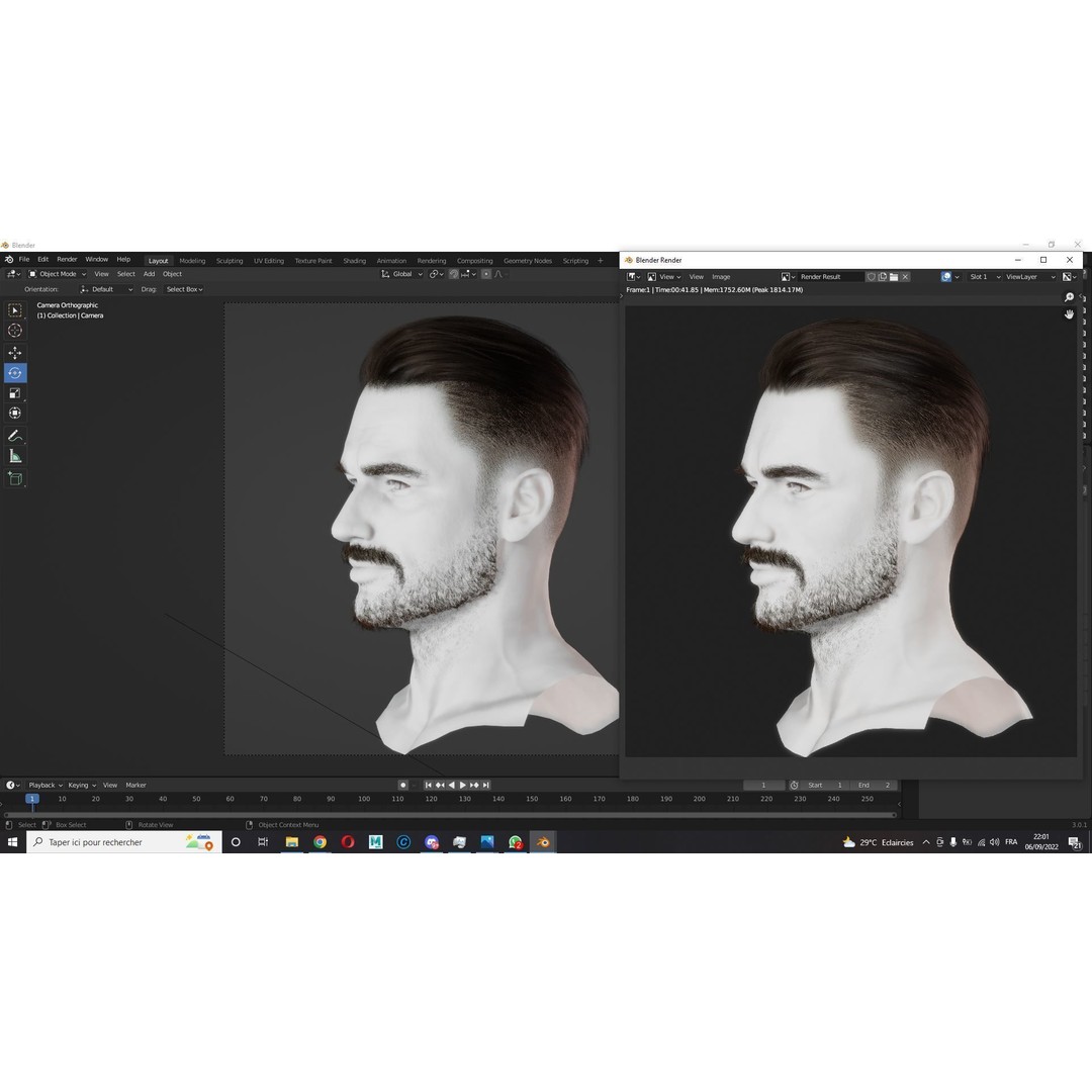 Realistic Male Hair 3D Model – Low Poly Game Ready, FBX, Blender - View 15