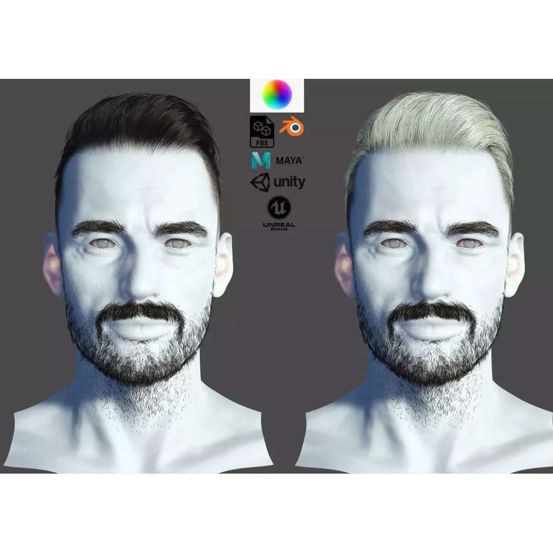Realistic Male Hair 3D Model – Low Poly Game Ready, FBX, Blender - View 2