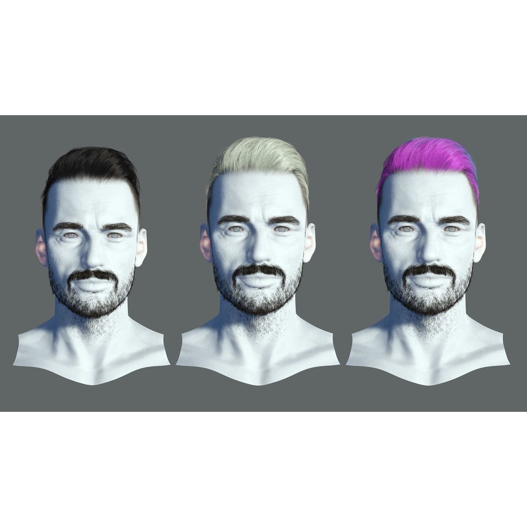 Realistic Male Hair 3D Model – Low Poly Game Ready, FBX, Blender - View 3