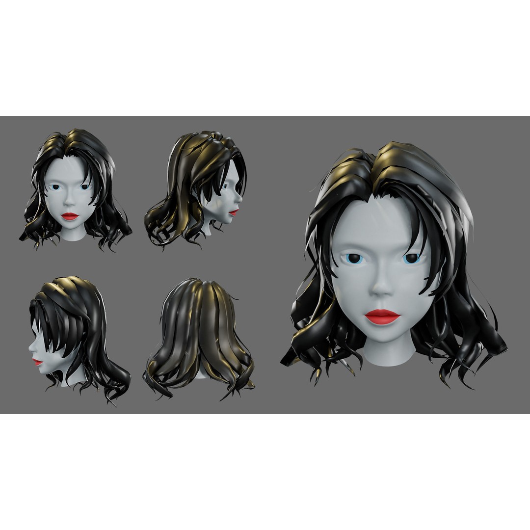 Cartoon Woman Hairstyles 3D Model – Low Poly Character Asset, FBX - View 10