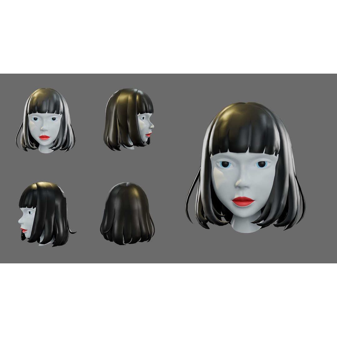 Cartoon Woman Hairstyles 3D Model – Low Poly Character Asset, FBX - View 11
