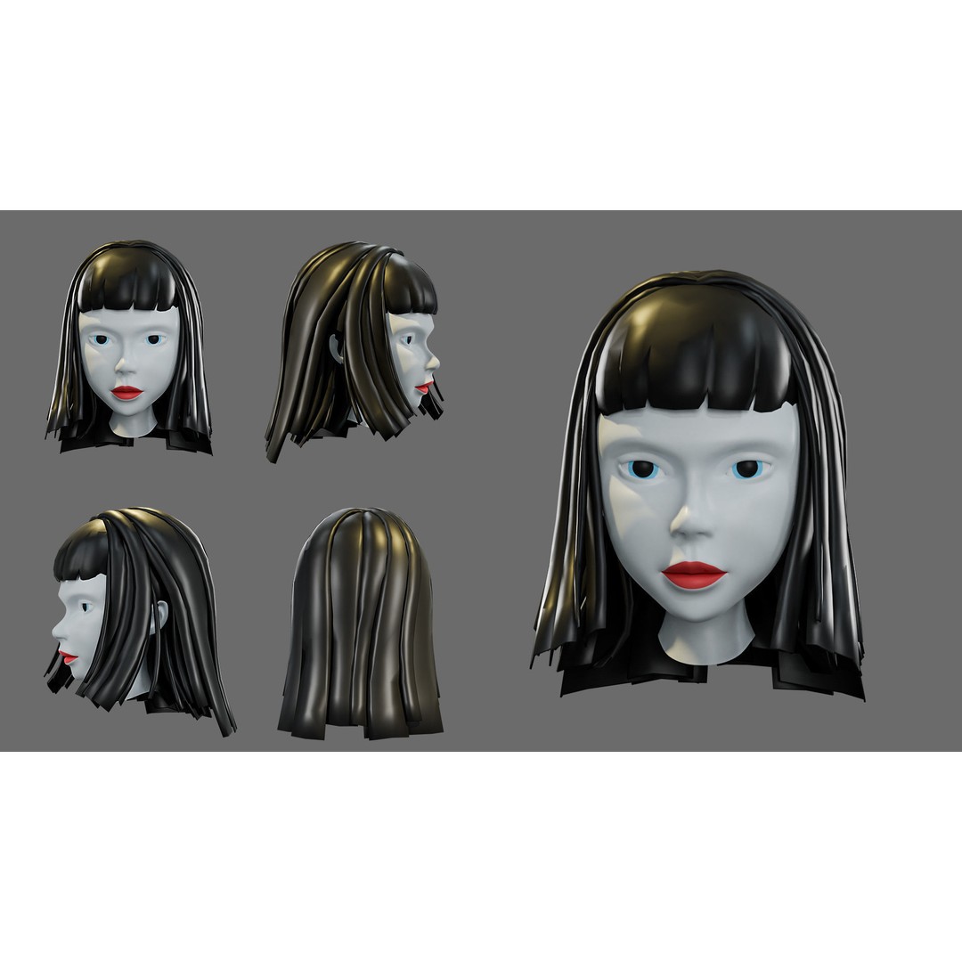 Cartoon Woman Hairstyles 3D Model – Low Poly Character Asset, FBX - View 14