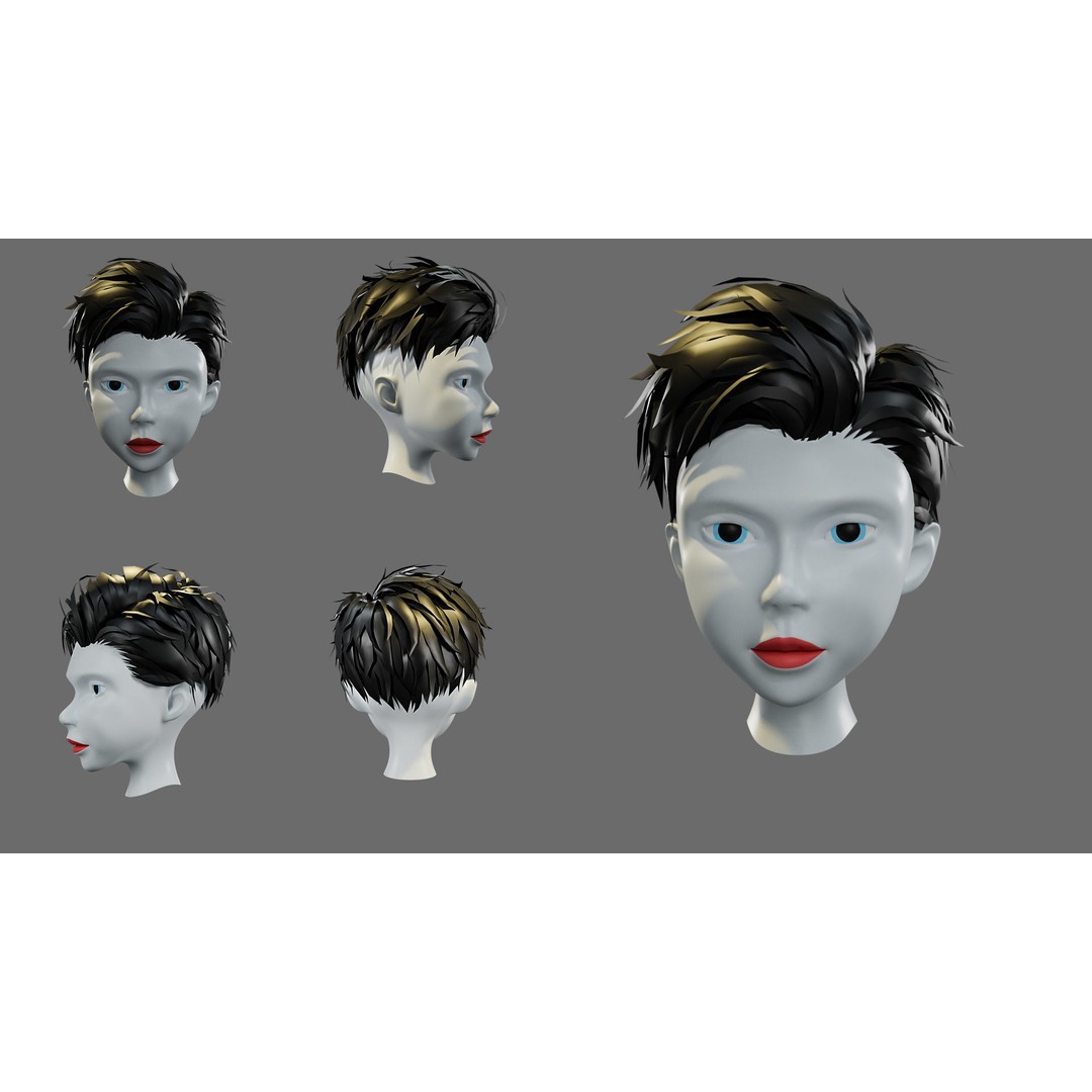 Cartoon Woman Hairstyles 3D Model – Low Poly Character Asset, FBX - View 17