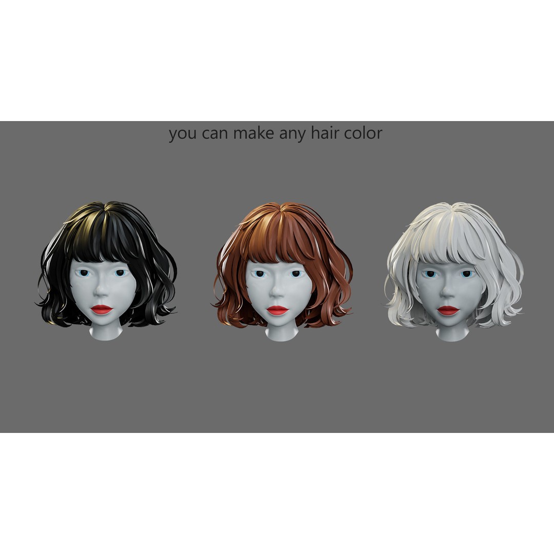 Cartoon Woman Hairstyles 3D Model – Low Poly Character Asset, FBX - View 18