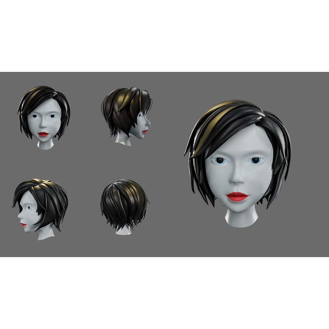 Cartoon Woman Hairstyles 3D Model – Low Poly Character Asset, FBX - View 3