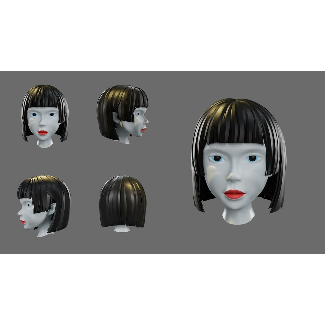 Cartoon Woman Hairstyles 3D Model – Low Poly Character Asset, FBX - View 5