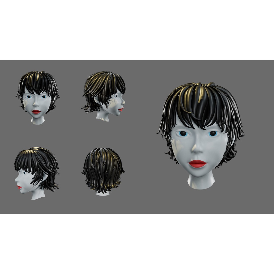 Cartoon Woman Hairstyles 3D Model – Low Poly Character Asset, FBX - View 6