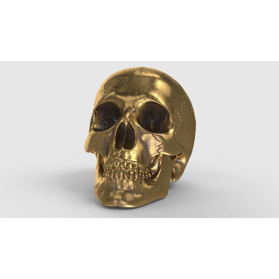 Golden Skull 3D Model – Low Poly PBR Game Asset, FBX - View 5