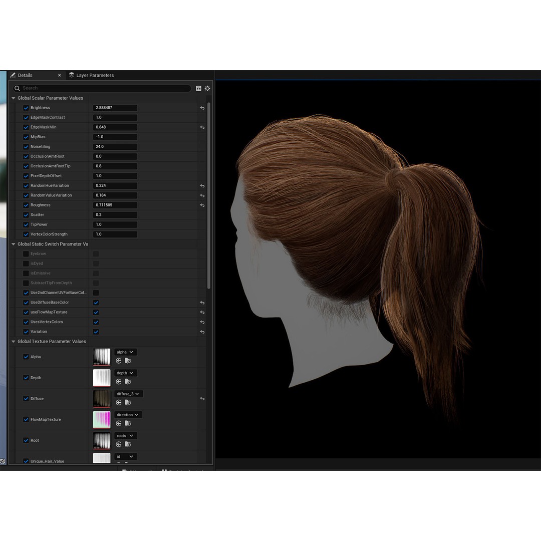 Female Bun-Ponytail 3D Model – Low Poly Real-Time Hair, FBX & OBJ - View 11