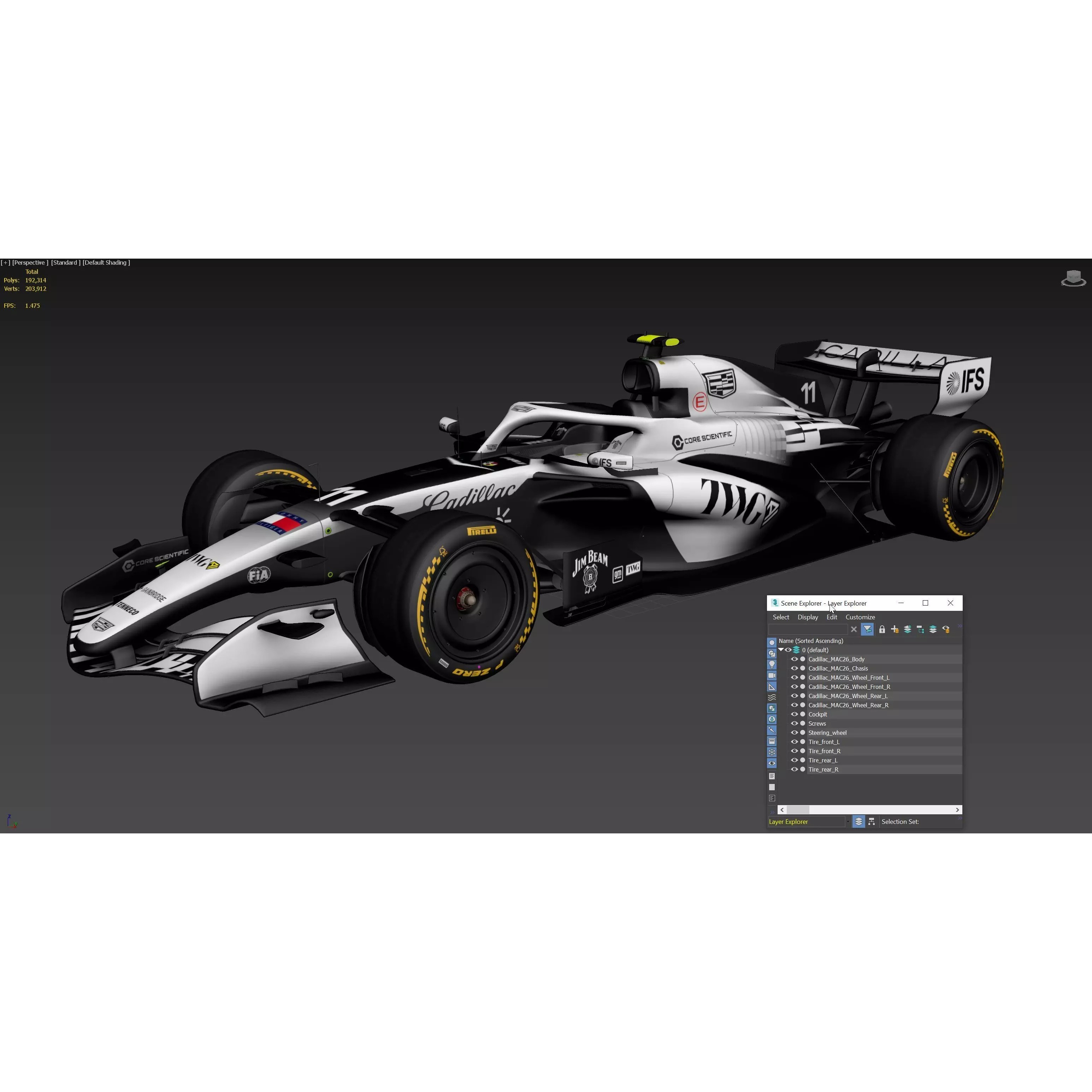 F1 Cadillac MAC26 2026 - Low-Poly Game-Ready 3D Model - View 26
