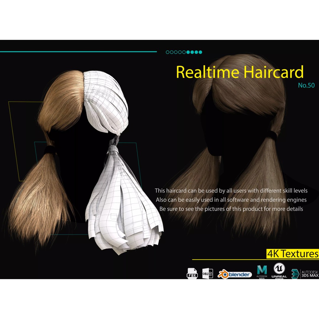 Realtime Haircard 3D Model – Low Poly Game Asset with PBR Textures - View 2