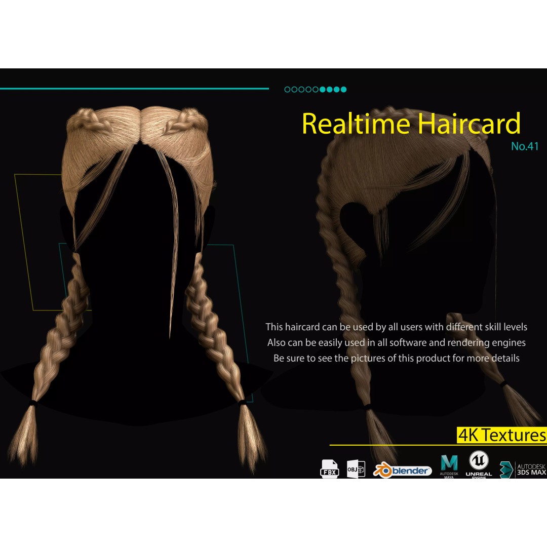 Realtime Haircard 3D Model – Low Poly Game Asset, FBX & OBJ Formats - View 2