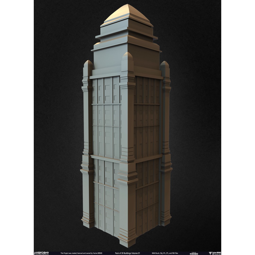 Pack of 30 Buildings 3D Model – Low Poly Cityscape Assets, FBX, OBJ, STL - View 10