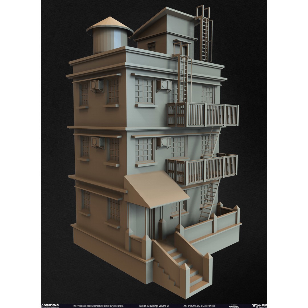 Pack of 30 Buildings 3D Model – Low Poly Cityscape Assets, FBX, OBJ, STL - View 11