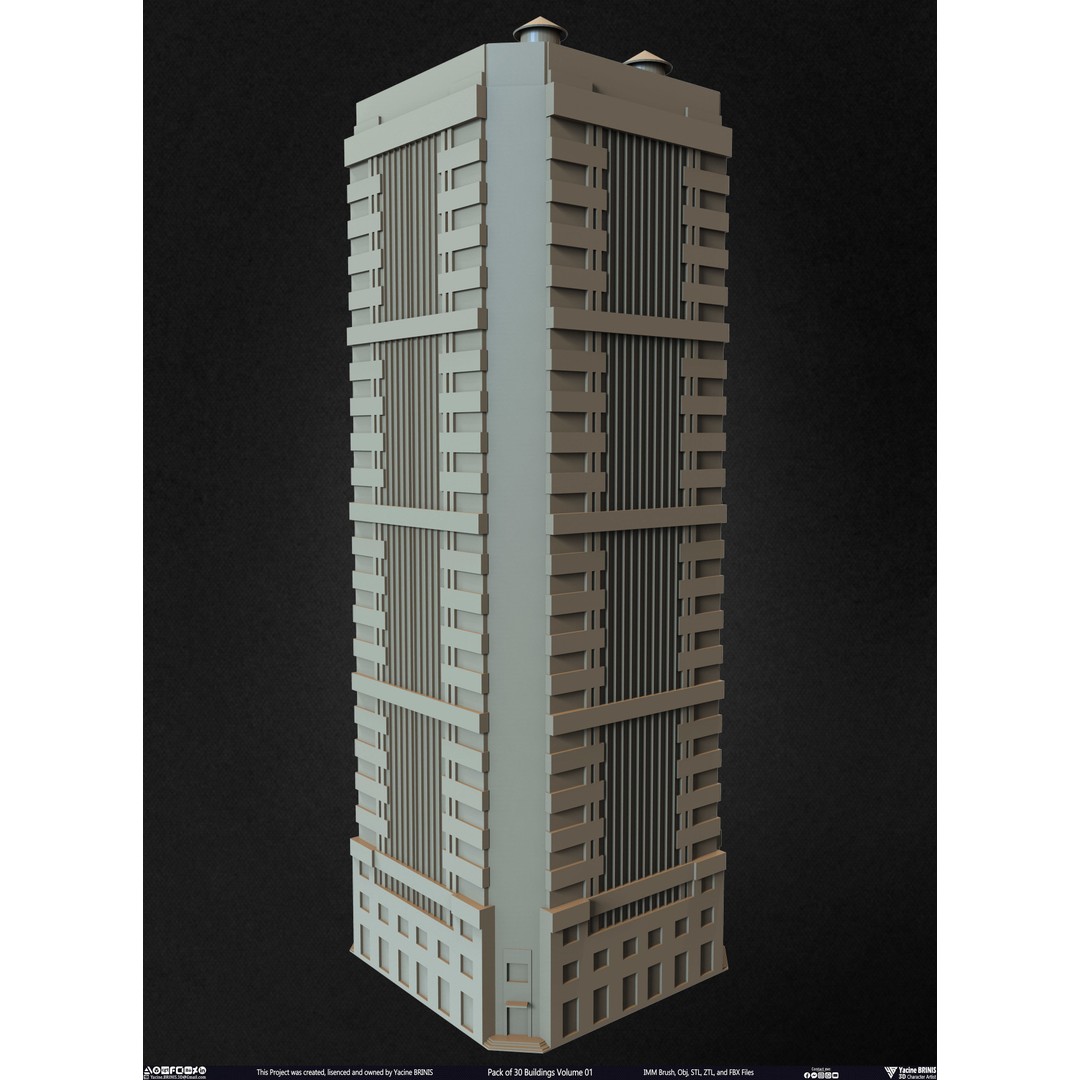 Pack of 30 Buildings 3D Model – Low Poly Cityscape Assets, FBX, OBJ, STL - View 12
