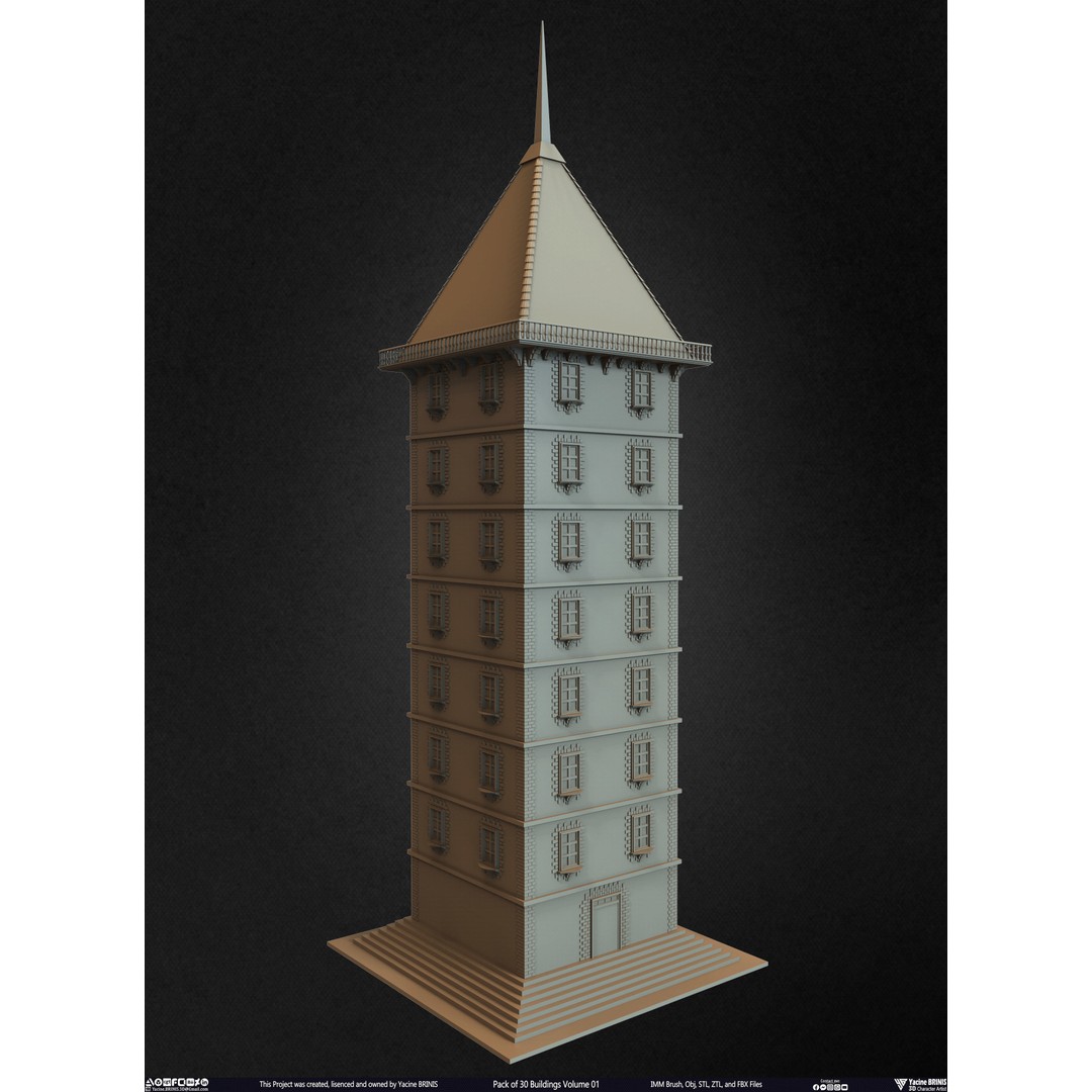 Pack of 30 Buildings 3D Model – Low Poly Cityscape Assets, FBX, OBJ, STL - View 15