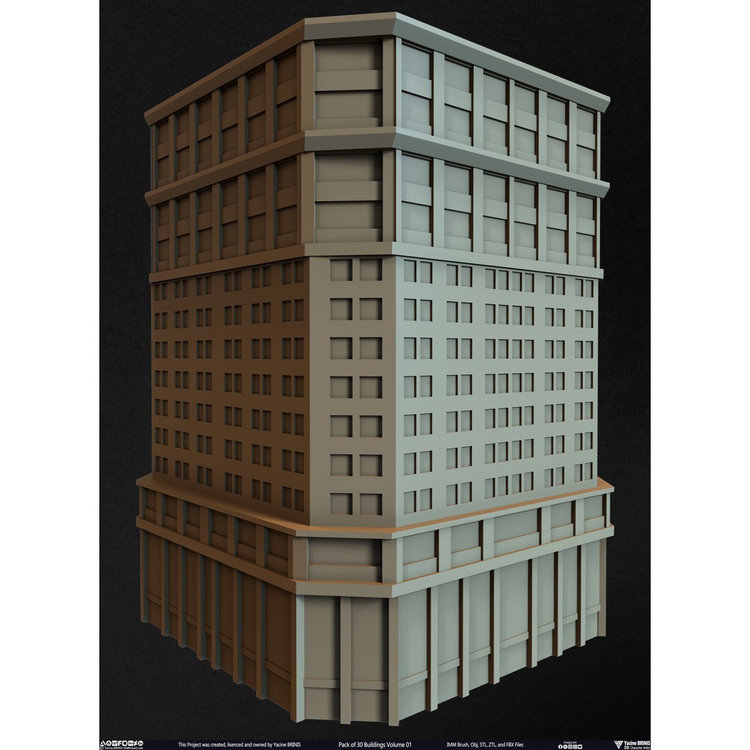 Pack of 30 Buildings 3D Model – Low Poly Cityscape Assets, FBX, OBJ, STL - View 22