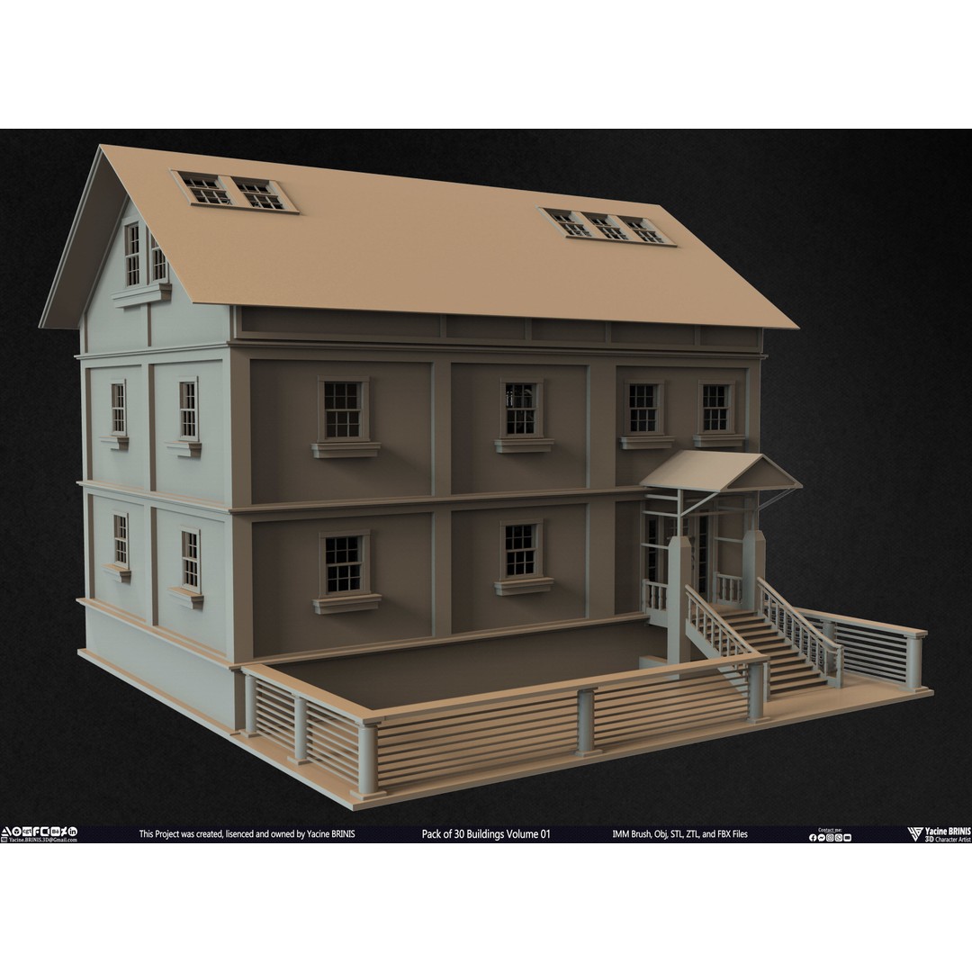 Pack of 30 Buildings 3D Model – Low Poly Cityscape Assets, FBX, OBJ, STL - View 31