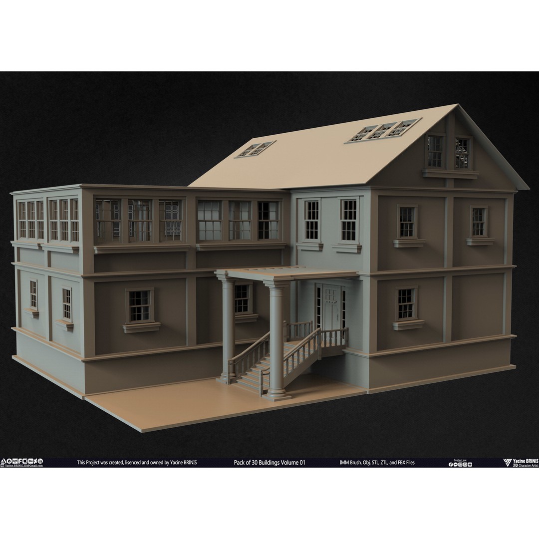Pack of 30 Buildings 3D Model – Low Poly Cityscape Assets, FBX, OBJ, STL - View 32
