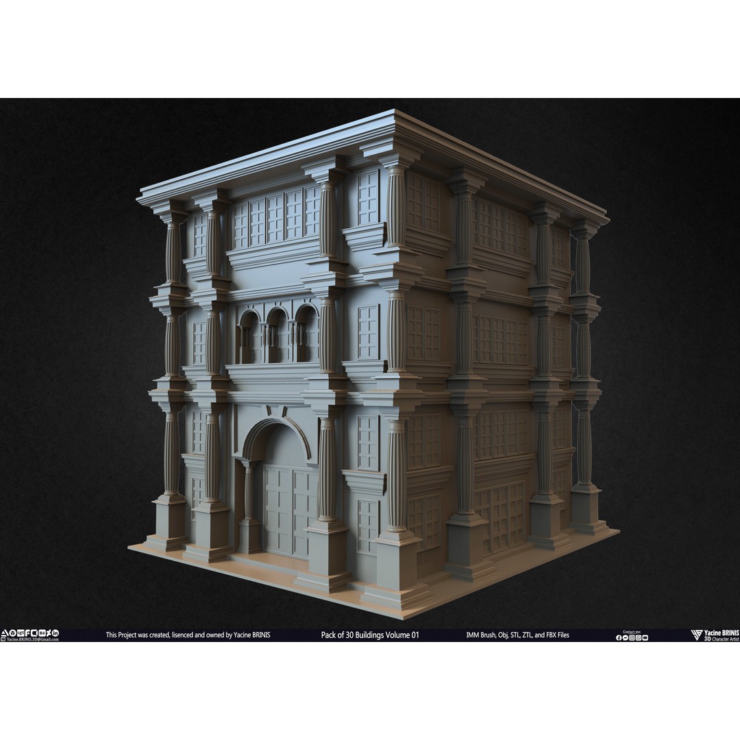 Pack of 30 Buildings 3D Model – Low Poly Cityscape Assets, FBX, OBJ, STL - View 35