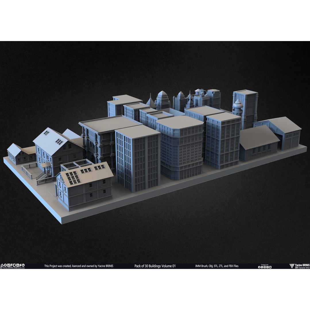 Pack of 30 Buildings 3D Model – Low Poly Cityscape Assets, FBX, OBJ, STL - View 36