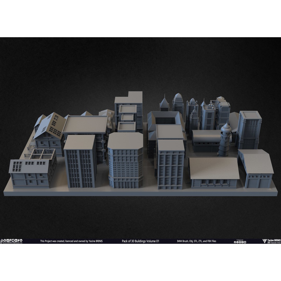 Pack of 30 Buildings 3D Model – Low Poly Cityscape Assets, FBX, OBJ, STL - View 37